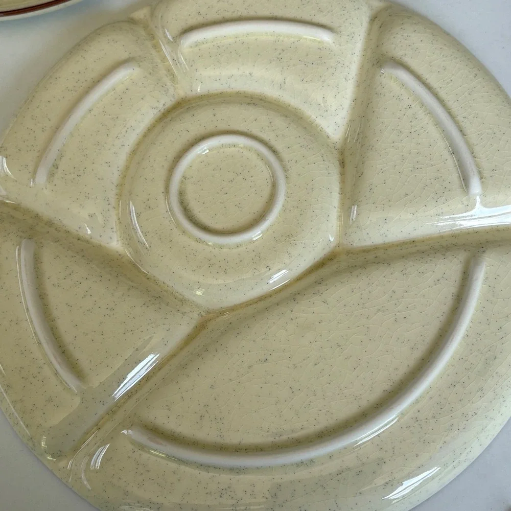 Vintage‎ Guten Appetit Divided Fondue Plates Set of 5 Speckled Ceramic 9 Inch